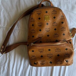 MCM Cognac Backpack with Black Logo Accents 550 OBO
